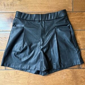 Zara Black Faux Leather Shorts High Waist Pleated Size S